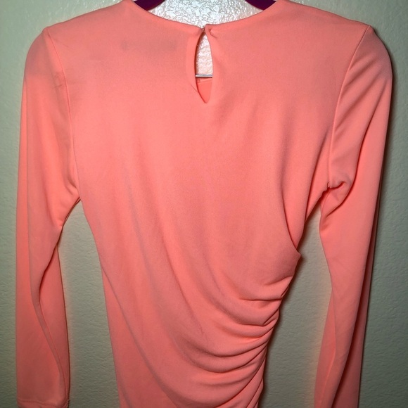 Zara Mini Draped Long Sleeve Dress Neon Orange Size XS - Picture 5 of 9